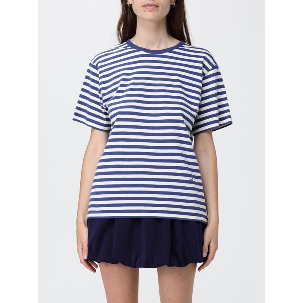 Dunst Women Striped Cotton Crewneck T-Shirt Dunst With Dropped Shoulders